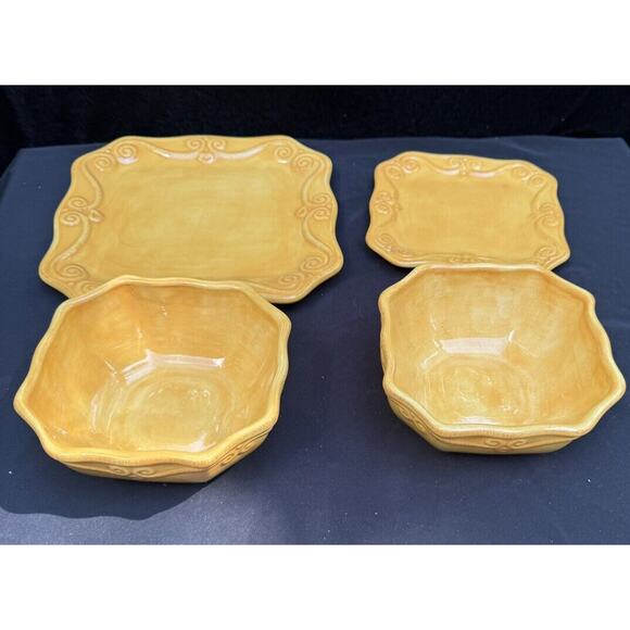 RARE 4 Highgate Manor Mustard Yellow China Plates 1 Dinner Plate 2 Bowls 1 Salad - Picture 1 of 12